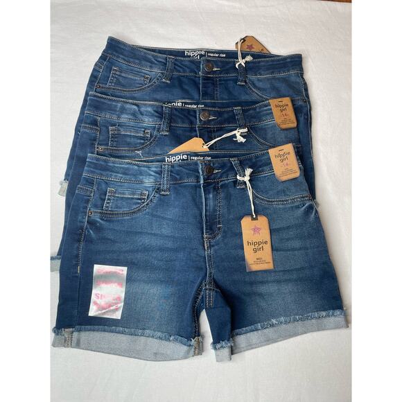 NWT Hippie Girl Regular Midi Rise Denim Shorts Super Stretch Size 14 Set Of 3 - Picture 1 of 6